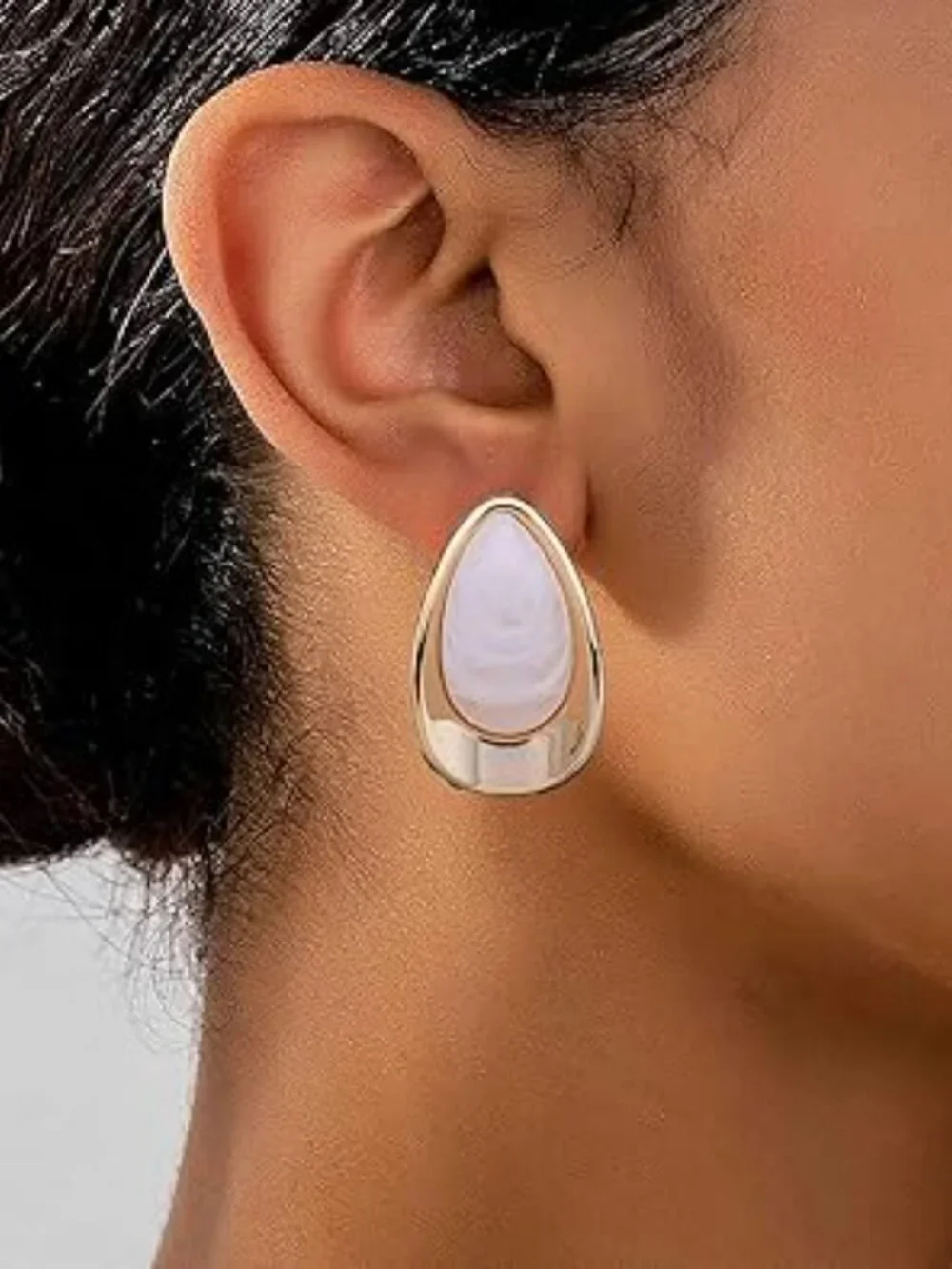 Gold Tone Teardrop Earrings‎ with Opal Stone Chunky Statement Waterdrop